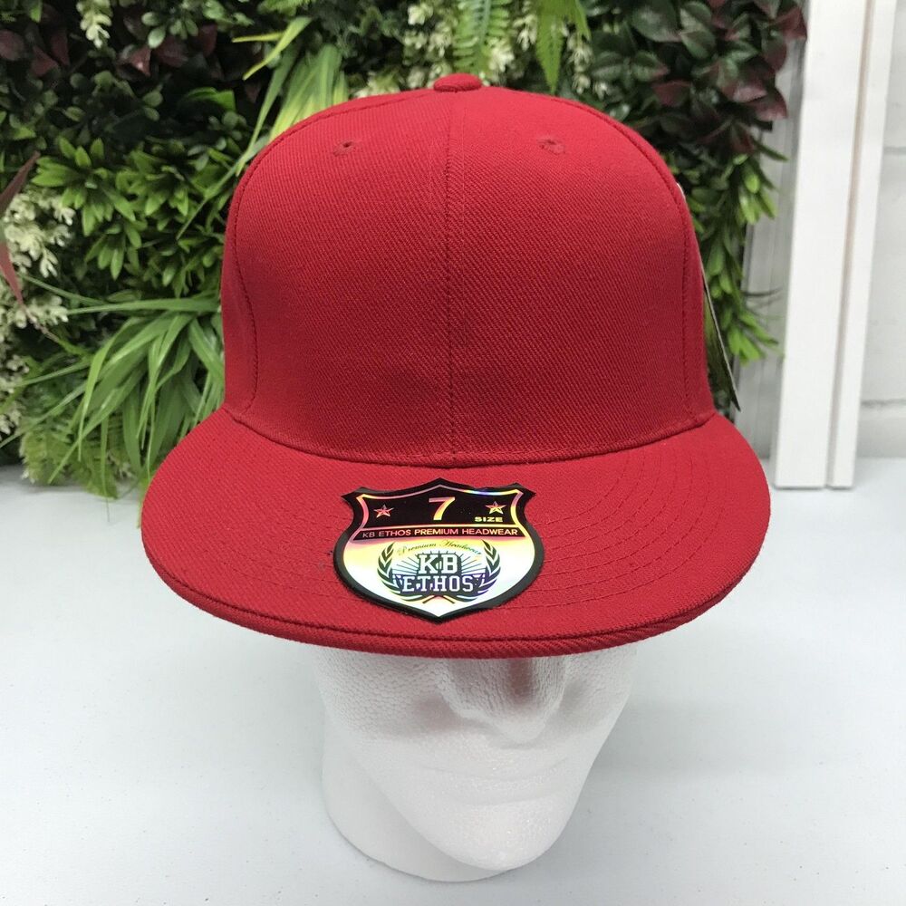 KB Ethos Hat Cap Fitted Mens 7 Red Twill Premium Headwear Baseball Flat Bill